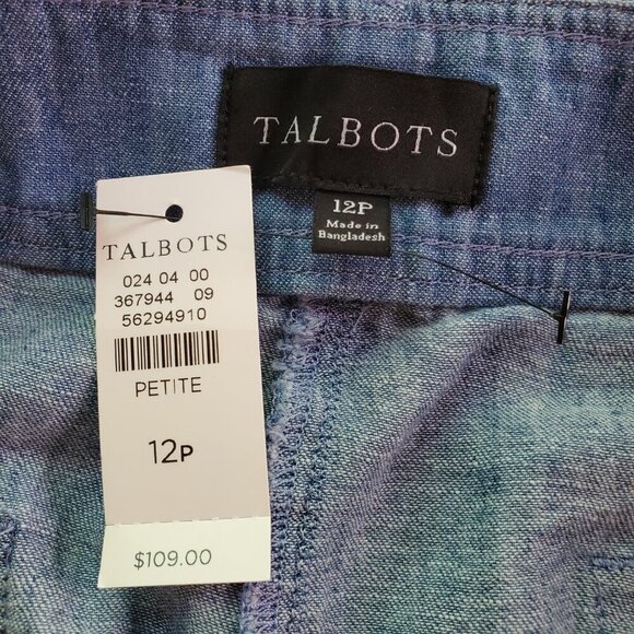NWT  TALBOTS SZ 12P Linen Blend Wide Leg Crop Pants in Blue w/Rope Tie Belt - Picture 3 of 6